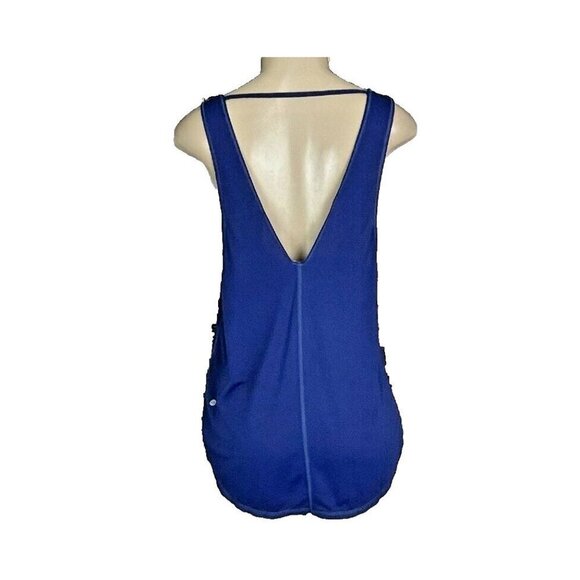 Vimmia L Blue Pin Dot Mesh Scoop Neck Low V-Backline Curved Hem Wicking Tank Top - Picture 4 of 6